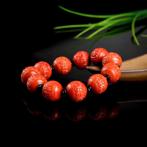柿子红南红回纹珠单圈手串-南红玛瑙-四川南红-A02I817G24018